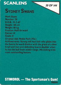 1988 Scanlens VFL #30 Mark Bayes Back